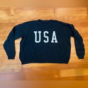 USA Boxy Knit Sweater - Size Small - Navy Blue - Patriotic Oversized Fit